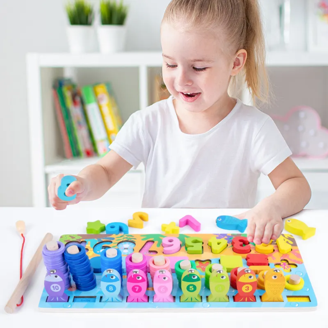 Montessori Wooden Multifunctional Log Board – Educational Math & Shape Toy