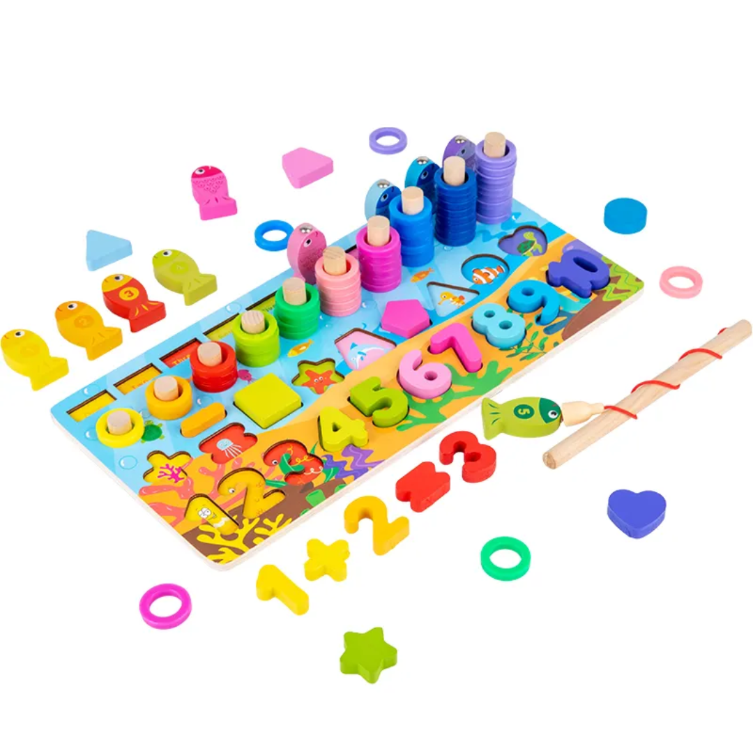 Montessori Wooden Multifunctional Log Board – Educational Math & Shape Toy