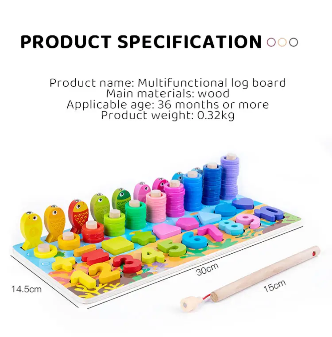 Montessori Wooden Multifunctional Log Board – Educational Math & Shape Toy